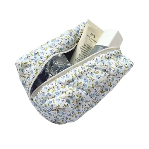 Modische gesteppte Make-up-Aufbewahrungstasche, tragbar, Reise-Organizer, Kosmetiktasche, Kulturbeutel, niedliche Make-up-Handtasche, Blumenmotiv, 366 Blau, Einheitsgröße von Cmis Kbei