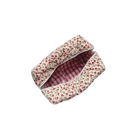 Modische gesteppte Make-up-Aufbewahrungstasche, tragbar, Reise-Organizer, Kosmetiktasche, Kulturbeutel, niedliche Make-up-Handtasche, Blumenmotiv, 366 Rot, Einheitsgröße von Cmis Kbei