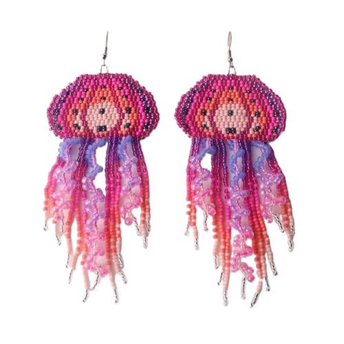 Perlenohrringe Quaste Medusa Regenbogen Handstricken Gradient Bohemia Legierung Gezeiten Einfache Reisperlenohrringe, Einheitsgröße, Achat von Cmis Kbei
