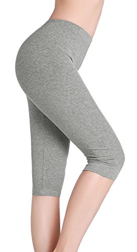 CnlanRow Damen Elastisch Capri Shorts Yoga Bequem UnterKleid Hose Kurze Leggings Grau von CnlanRow