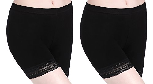 Damen Hose Unter Rock Kurz Leggings mit Spitzenrand - Weich Elastisch Leicht, Pack Of 2:2x Schwarz Groß Spitzenbesatz, XL von CnlanRow