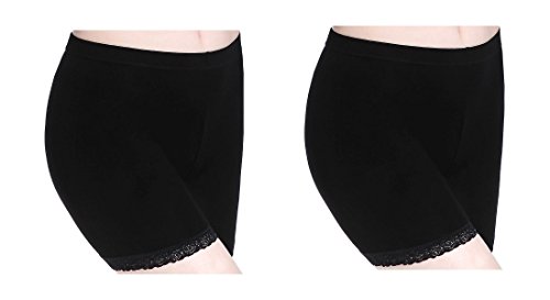 CnlanRow Damen Hose Unterrock Shorts Kurz Leggings Mit Spitze, Gr.- M, Pack Of 2:2x Schwarz Klein Spitzenbesatz von CnlanRow