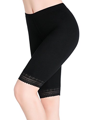 CnlanRow Damen Leggings Kurz Schwarz Elastisch Unterrock Hose Knielang Leggins Mit Spitze von CnlanRow