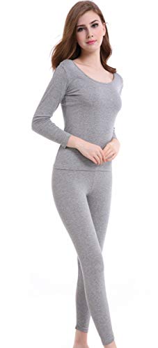 CnlanRow Damen U-Ausschnitt Thermo Unterwäsche Set Einfarbig Leggings Hemd und Hose von CnlanRow