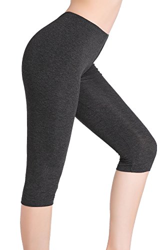 Damen Unterrock Hose Bequem Sport Tights Capri Stretch 3/4 Leggings Kurz Grau von CnlanRow