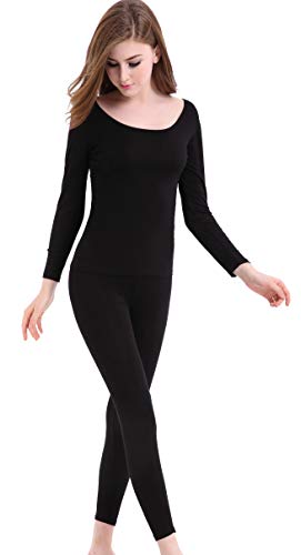 CnlanRow Damen mit Rundhalsaußchnitt Thermo Unterwäsche Set (Langarmshirt + Leggings) von CnlanRow