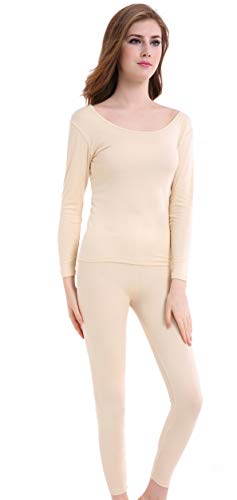 CnlanRow Damen mit Rundhalsaußchnitt Ultra Dünne Thermo Unterwäsche Set (Hemd + Hose) von CnlanRow