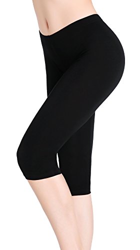 Damen 3/4 Leggings Schwarz Ultra Dünn Hose Unter Rock Stretch Yoga Capri Shorts von CnlanRow
