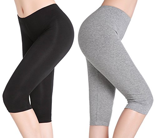 Damen Weich Stretch Hose Unter Rock Kurz Leggings 3/4 Sport Capri Leggins Yoga von CnlanRow