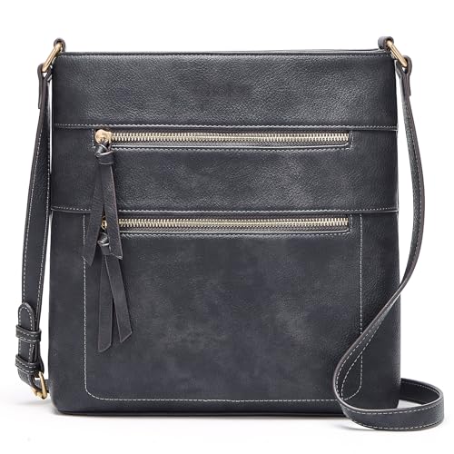 Cnoles Crossbody Geldbörsen für Frauen Weiches Leder Crossbody Bag Geldbörsen Satchel Schultertaschen mit verstellbarem Riemen Reißverschluss Reise Cross Body Bag Medium, Gemischtes Grau, von Cnoles