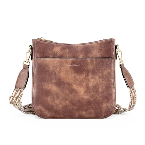 Cnoles Crossbody Tasche für Frauen Veganes Leder Trendy Crossbody Geldbörse Schultertasche Hobo Handtasche für Damen mit verstellbarem Gitarrengurt, Braun-0040l, 26cmX7cmX24cm von Cnoles