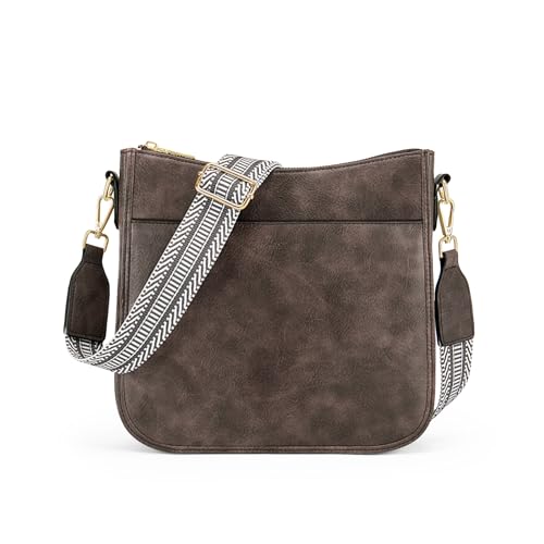 Cnoles Crossbody Tasche für Frauen Veganes Leder Trendy Crossbody Geldbörse Schultertasche Hobo Handtasche für Damen mit verstellbarem Gitarrengurt, Dunkelbraun - 0040g, 26cmX7cmX24cm von Cnoles