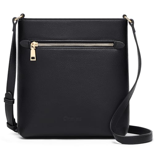 Cnoles Crossbody-Tasche für Damen, weiches Leder, Umhängetasche, Umhängetasche, Schultertasche, mit verstellbarem Riemen, Reißverschluss, Reise-Umhängetasche, Größe M, Schwarz , 23cmX6cmX26cm von Cnoles
