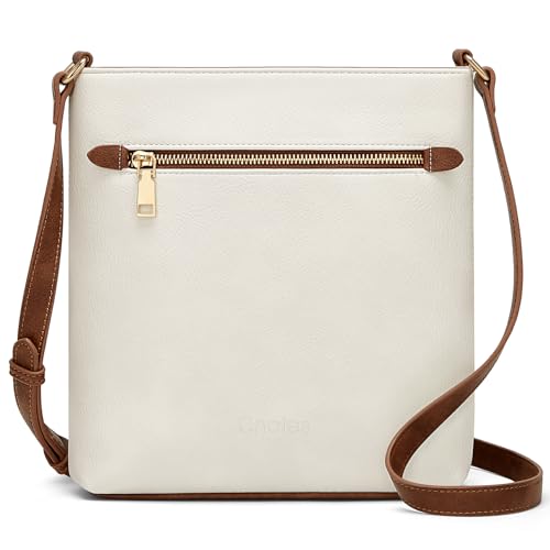 Cnoles Crossbody Taschen für Frauen Leder Designer Multi Satchel Geldbörsen Reise Crossbody Tasche Damen Schulter Handtasche, beige, 23cmX6cmX26cm von Cnoles