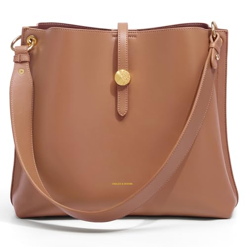 Cnoles Damen-Schultertasche aus edlem Rindleder - Großvolumiger Shopper mit Crossbody-Umhängung im trendy Eimertaschen-Design (braun) von Cnoles