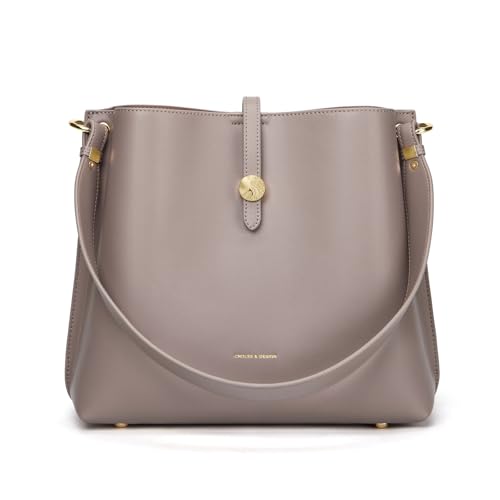 Cnoles Damen-Schultertasche aus edlem Rindleder - Großvolumiger Shopper mit Crossbody-Umhängung im trendy Eimertaschen-Design (grau) von Cnoles