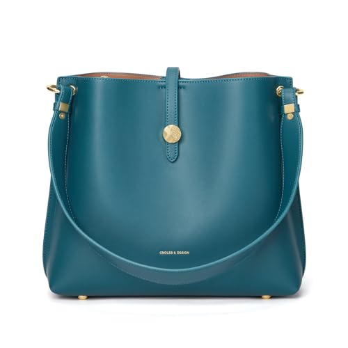 Cnoles Damen-Schultertasche aus edlem Rindleder - Großvolumiger Shopper mit Crossbody-Umhängung im trendy Eimertaschen-Design (grün) von Cnoles