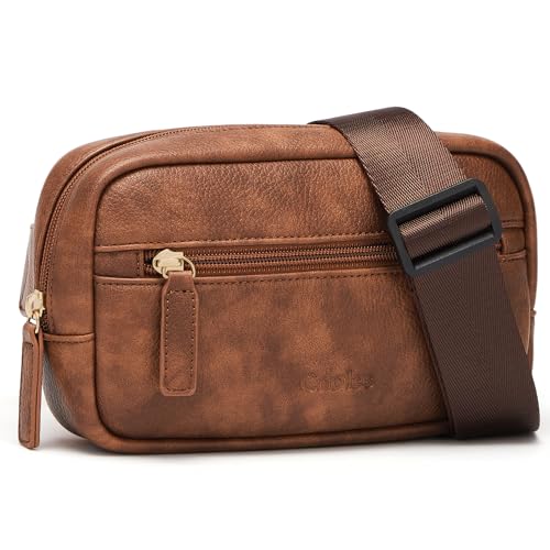 Cnoles Gürteltasche aus Leder für Damen und Herren, trendige Gürteltasche mit verstellbaren Riemen für Laufen, Wandern, Reisen, Workout, Mischbraun-0110l, 22cmX5cmX13cm, Casual von Cnoles