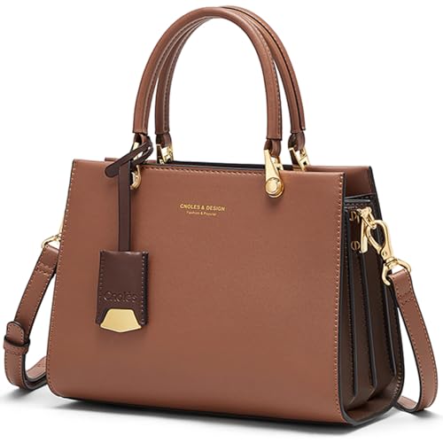 Cnoles Handtaschen für Damen, große Kapazität, Schultertasche, Damen-Handtasche mit Griff, Braun, 24 * 11.7 * 18cm von Cnoles