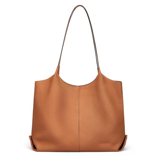 Cnoles Handtaschen für Frauen Klassische Umhängetasche Echtes Leder Casual Tote Bag Top Griff Handtasche, braun, 39cmX12cmX28.5cm von Cnoles