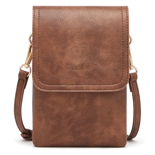 Cnoles Handy Umhängetasche Damen Klein Crossbody Tasche Leder Handytasche Damen Schultertasche mit Kartenfächer (Brown-0062L, 13cmX3cmX19cm) von Cnoles