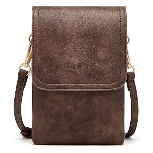 Cnoles Handy Umhängetasche Damen Klein Crossbody Tasche Leder Handytasche Damen Schultertasche mit Kartenfächer (Dark brown-0062G, 13cmX3cmX19cm) von Cnoles