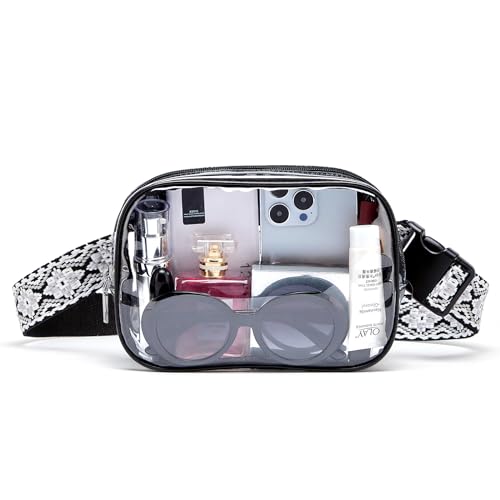 Cnoles Klare Gürteltasche Stadion genehmigt Konzerte Tasche Crossbody Geldbeutel Tasche für Frauen Männer Transparent Gürteltasche (SCHWARZ-0146A) von Cnoles