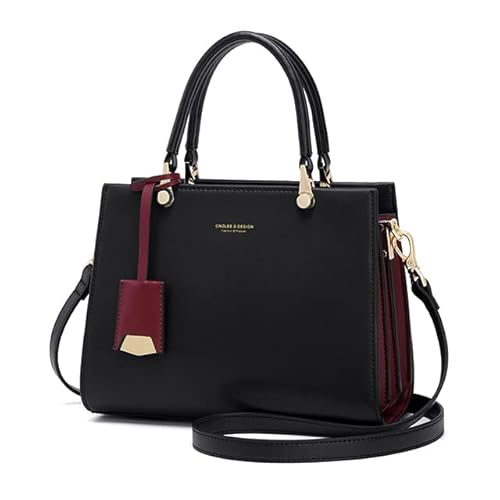 Cnoles Rindsleder Tote Handtaschen Medium Schultertaschen Damen Griff Satchel Geldbörse Tote Bag Geldbörse für Frauen, Schwarz, 28 * 11.7 * 21cm von Cnoles