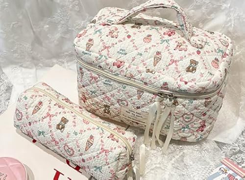 3 StüCk Kosmetiktasche Set, Reise Blumen Muster Schminktasche Hohe KapazitäT Make Up Tasche Aesthetic Tragbar Kosmetik Tasche Mit ReißVerschluss FüR Frauen MäDchen (3-teiliges Set süßes Kaninchen) von CnosDB