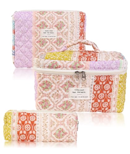 3 StüCk Kosmetiktasche Set, Reise Blumen Muster Schminktasche Hohe KapazitäT Make Up Tasche Aesthetic Tragbar Kosmetik Tasche Mit ReißVerschluss FüR Frauen MäDchen von CnosDB
