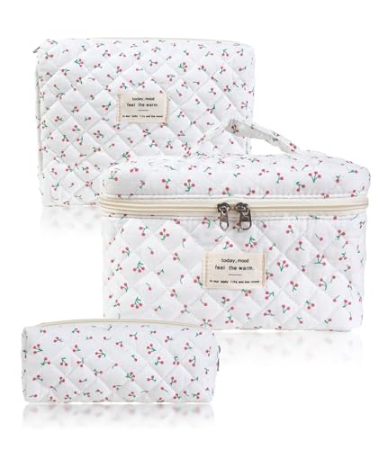3 StüCk Kosmetiktasche Set, Reise Blumen Muster Schminktasche Hohe KapazitäT Make Up Tasche Aesthetic Tragbar Kosmetik Tasche Mit ReißVerschluss FüR Frauen MäDchen von CnosDB