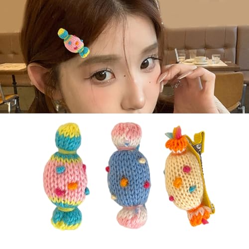 3 x gestrickte Haarspangen für Süßigkeiten, Häkelnadeln, modische Haarspangen, schöne Clips für den täglichen Gebrauch, Haardekoration von Cnrfeoap