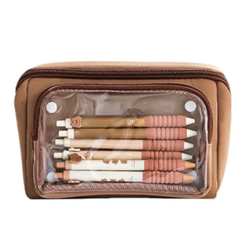 Cnrfeoap Mehrschichtiges Federmäppchen mit Griff, hohe Kapazität, Stifteetui, abnehmbare Organizer-Tasche mit Fächern, Kaffeebraun von Cnrfeoap