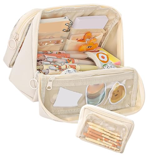 Cnrfeoap Mehrschichtiges Federmäppchen mit Griff, hohe Kapazität, Stifteetui, abnehmbare Organizer-Tasche mit Fächern, beige Cnrfeoap Mehrschichtiges Federmäppchen mit Griff, hohe Kapazität, Stifteetui, abnehmbare Organizer-Tasche mit Fächern, beige von Cnrfeoap