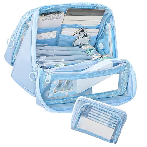 Cnrfeoap Mehrschichtiges Federmäppchen mit Griff, hohe Kapazität, Stifteetui, abnehmbare Organizer-Tasche mit Fächern, blau von Cnrfeoap