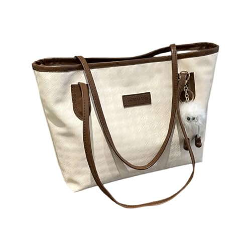 Cnrfeoap Übergroße Hahnentritt-Handtasche für die Arbeit Damen wasserdichte Schulter für Laptop U-Materialien Handtasche Damen Büro Hand mit abnehmbarem Charme, Kaffee-Anhänger, Einheitsgröße von Cnrfeoap