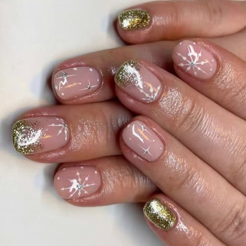 Glitzernde künstliche Nägel, Schneeflocke, volle Abdeckung, zum Aufkleben, künstliche Nägel, Weihnachten, zum Aufdrücken, für Damen, 24 Stück von Cnrfeoap