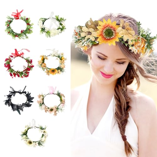 Handgefertigter Sonnenblumen-Haarschmuck für Frauen, Hochzeiten, Girlanden, bunte Stirnbänder für Hochzeiten und Festivals von Cnrfeoap