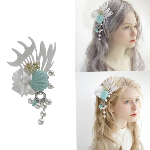 Mädchen-Haarspange mit Muschel, Haarspangen, Perlen, Anhänger, Strand, Mädchen, Haarnadel von Cnrfeoap