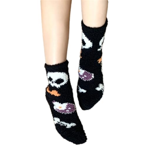 Modische Damen-Fleece-Socken mit Kürbis-Geistermuster für Halloween-Partys und Freizeitkleidung, Hausschuhe, Korallensamt, Labor, Einheitsgröße von Cnrfeoap