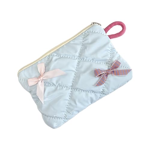 Pearlescents Aufbewahrungstasche mit Schleife, dekoriert, Mehrzweck-Make-up-Toiletry Organizer, tragbare Reise-Kosmetiktasche, Stoff, Make-up-Tasche, hellblau, Einheitsgröße von Cnrfeoap