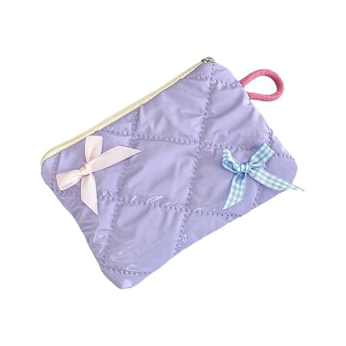 Pearlescents Aufbewahrungstasche mit Schleife, dekoriert, Mehrzweck-Make-up-Toiletry Organizer, tragbare Reise-Kosmetiktasche, Stoff, Make-up-Tasche, hellviolett, Einheitsgröße von Cnrfeoap