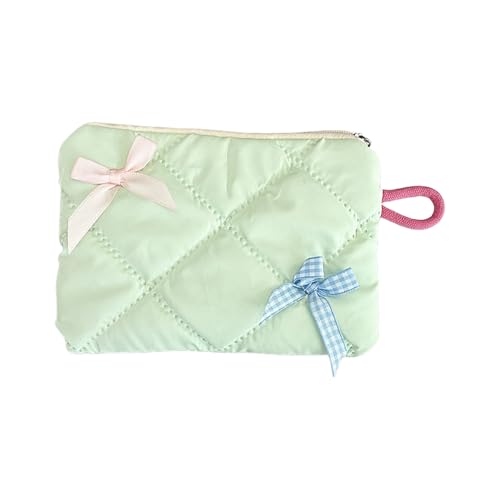 Pearlescents Aufbewahrungstasche mit Schleife, dekoriert, Mehrzweck-Make-up-Toiletry Organizer, tragbare Reise-Kosmetiktasche, Stoff, Make-up-Tasche, lichtgrün, Einheitsgröße von Cnrfeoap