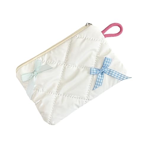 Pearlescents Aufbewahrungstasche mit Schleife, dekoriert, Mehrzweck-Make-up-Toiletry Organizer, tragbare Reise-Kosmetiktasche, Stoff, Make-up-Tasche, weiß, Einheitsgröße von Cnrfeoap