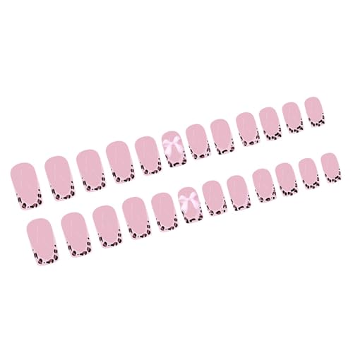 Quadratische Nägel zum Aufdrücken, Leopardenmuster, zum Aufkleben, Schleife, Acrylnägel, 24 Stück, zum Aufkleben für Frauen und Mädchen von Cnrfeoap