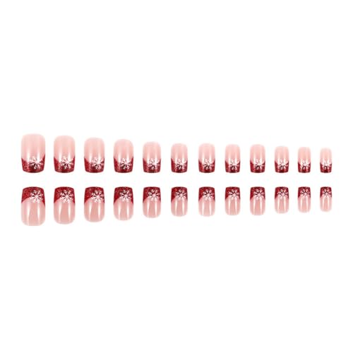Winter Press on Nails Short Square With Designs Glossy False Nails Christmas Stick On Nails Acrylic Nails For Women von Cnrfeoap