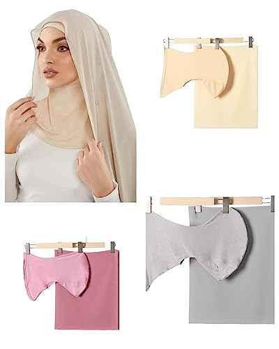 Cntqiang Muslimischer Chiffon-Schal Hijab mit passendem Unterkappen-Hals, volle Abdeckung, Hijab, Unterschal, Wickelschals, Turban, Beige Grau Rosa, Einheitsgröße von Cntqiang