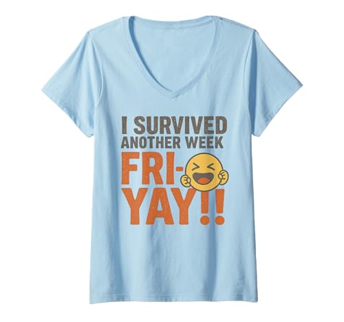 Damen Freitag Ich Habe eine weitere Woche überlebt - Lustiges sarkastisches Wochenende T-Shirt mit V-Ausschnitt Damen Freitag Ich Habe eine weitere Woche überlebt - Lustiges sarkastisches Wochenende T-Shirt mit V-Ausschnitt von Co-Worker Gifts HHWCo.