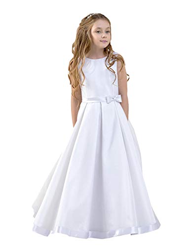 CoCogirls Madchen Kommunionkleid Kleider Kommunion Festkleid Partykleider Hochzeit Festzug Blumenmädchenkleider (Weiß, ca.Alter11) von CoCogirls