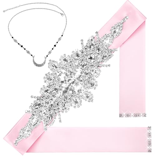 CoFashion Damen Gürtel Strass Gürtel für Kleider Strass Brautgürtel für Hochzeit, A-rosa, Large von CoFashion